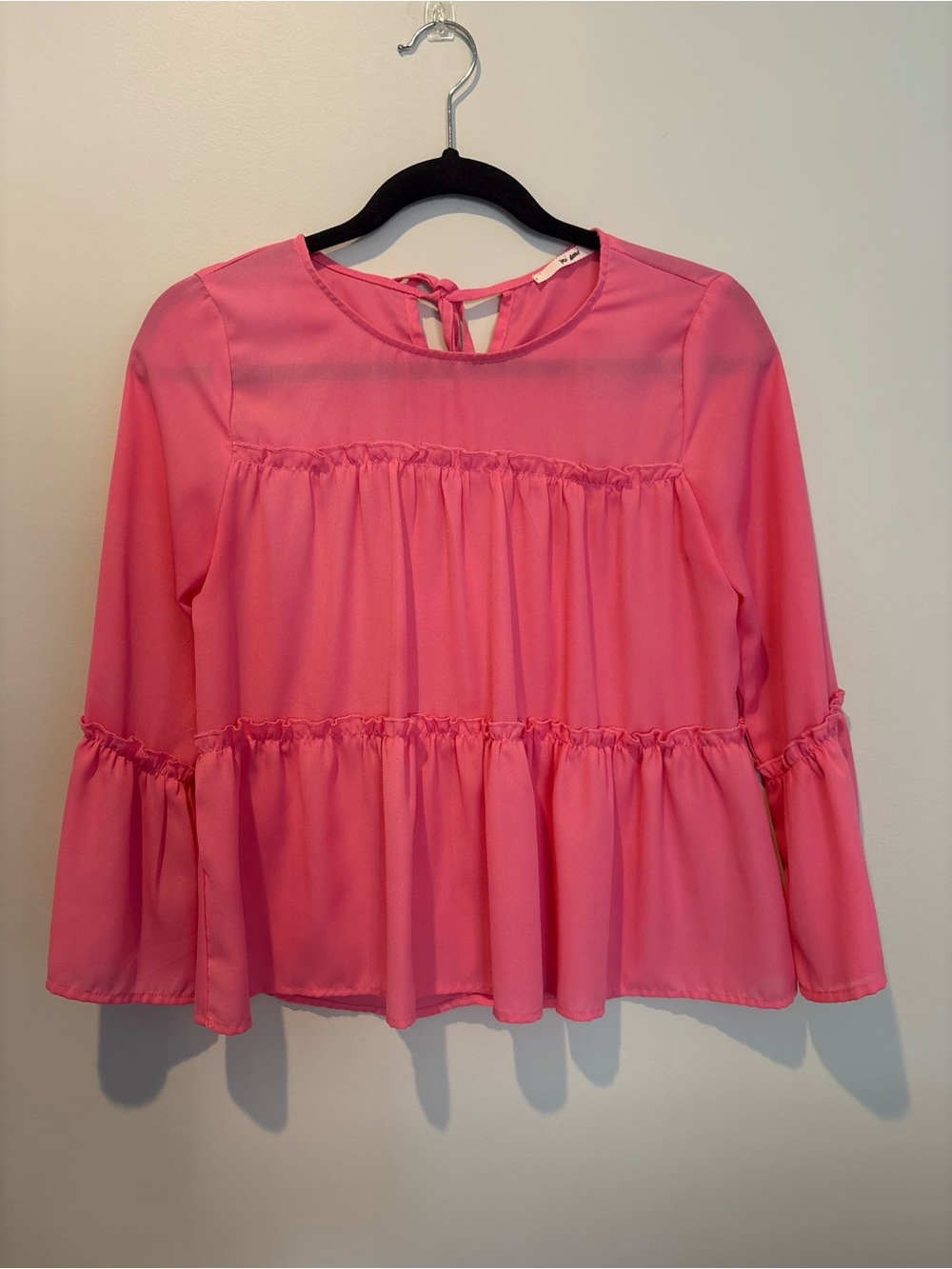miami Pink Tiered Ruffle Long-Sleeve Blouse
